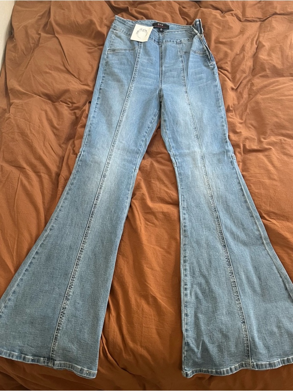Jealous Tomato Light Blue Flare Jeans with Seamed Detail